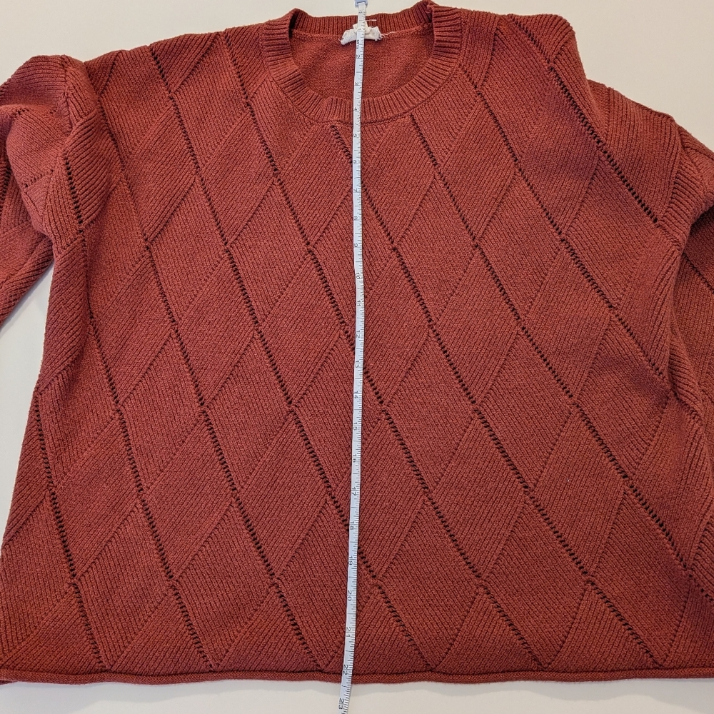 Hem & Thread Rust‎ Brown Diamond Pointelle Knit Sweater Crew Neck Large - Picture 7 of 7